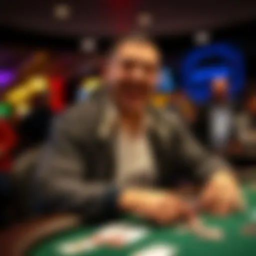 Michael Mizrachi celebrating a win at a poker table with cards and chips