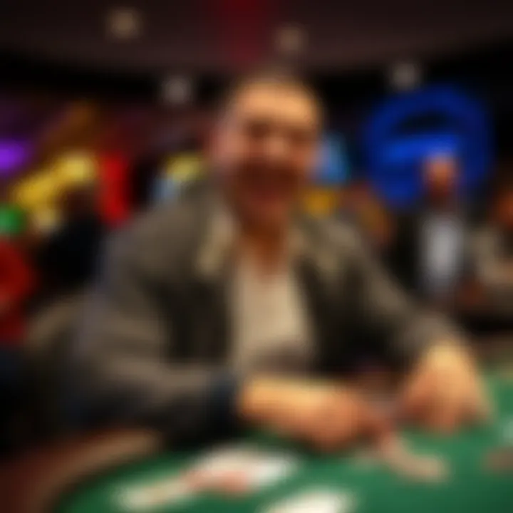 Michael Mizrachi celebrating a win at a poker table with cards and chips