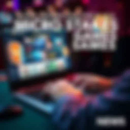 Person playing online poker on a laptop with micro stakes gaming website open, showing cards and chips