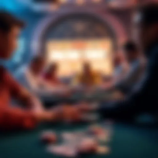 A group of players engaged in micro-stakes Hold'em poker at a table, with chips and cards in focus, highlighting interaction and strategy.