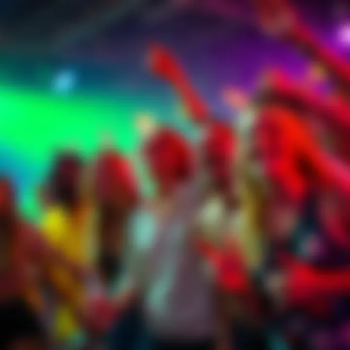 Middle Row Banger Trend A group of young people enjoying the Middle Row Banger trend at a lively event, showcasing vibrant colors and energetic expressions.