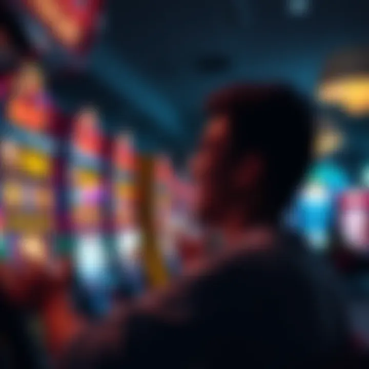 A person excitedly looking at a slot machine display showing big winnings during a midnight session.