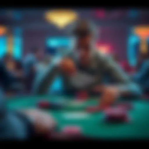 Mike reaches across the table to grab Luda Chris's cards during a tense poker game