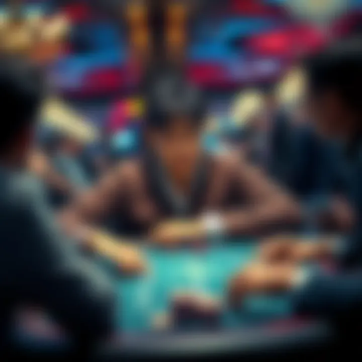 Mikki Mase focused on a poker game at a busy casino table, surrounded by players and chips