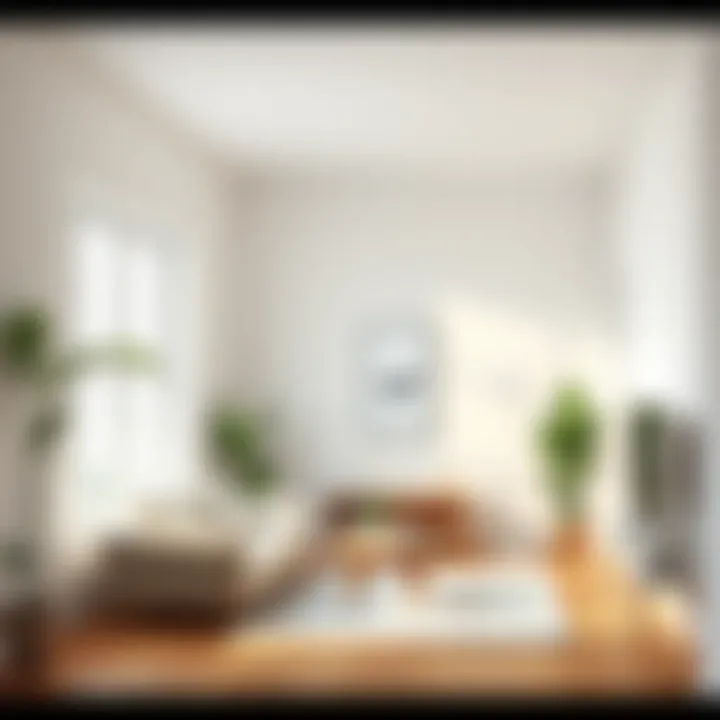 A bright and airy room featuring minimal furniture, indoor plants, and natural light, emphasizing simplicity and calmness