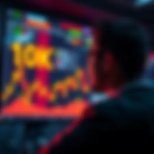 Missed opportunity in the market A person looking disappointed while staring at a stock market chart showing a missed 10k opportunity
