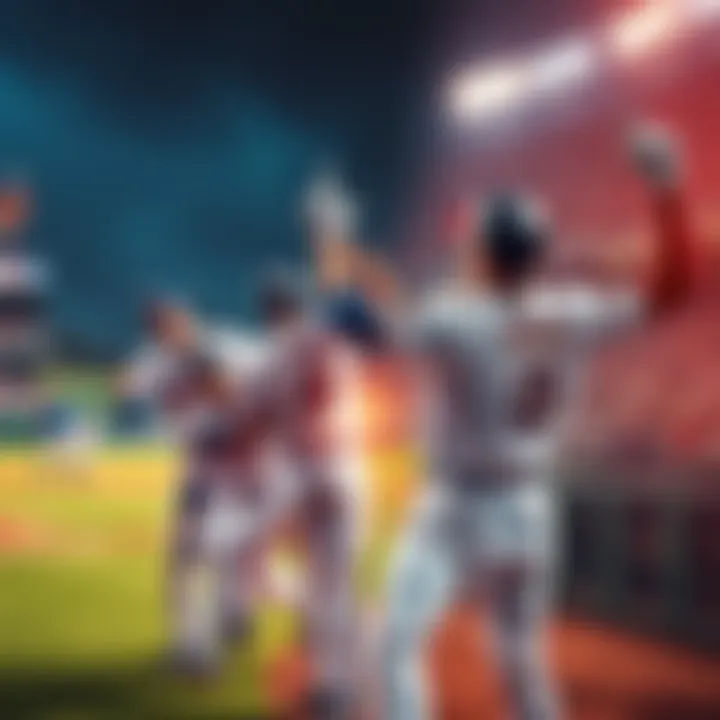 Four top MLB players showing impressive stats, celebrating a winning moment on the field