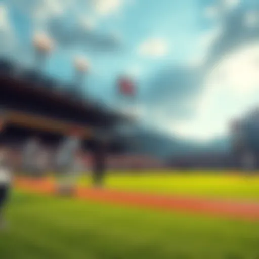 A baseball field with players warming up before a game, showcasing excitement for Major League Baseball betting.