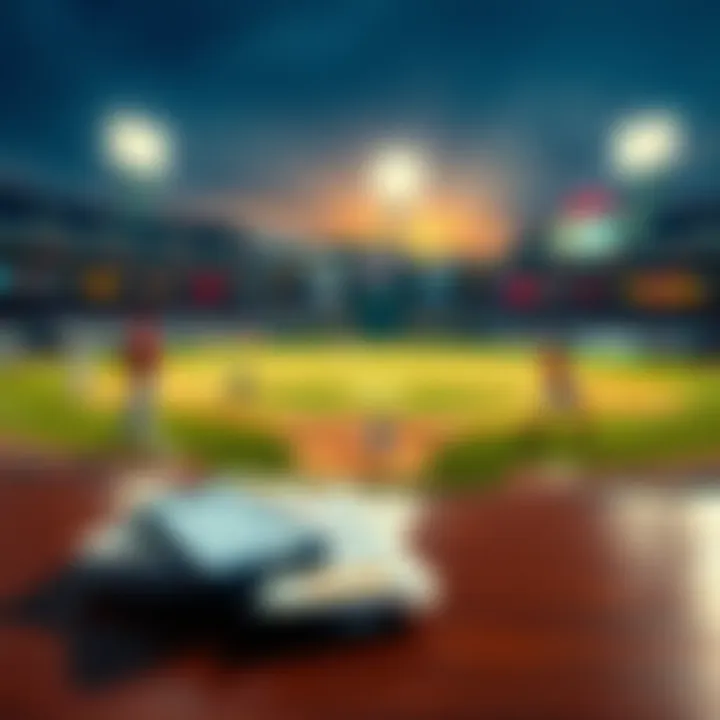 MLB Betting Insights A baseball field with players in action and betting slips on a table in the foreground