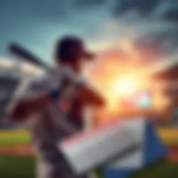 A baseball player holding a bat on the field with odds and betting slips in the foreground