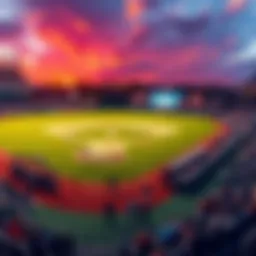 A baseball field with players warming up and fans in the stands, representing MLB betting picks for the day.