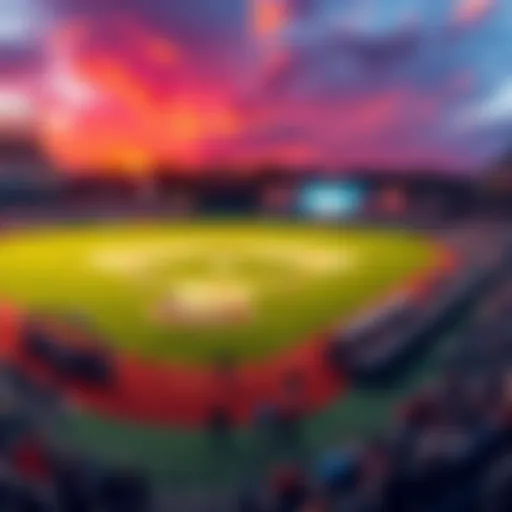 A baseball field with players warming up and fans in the stands, representing MLB betting picks for the day.