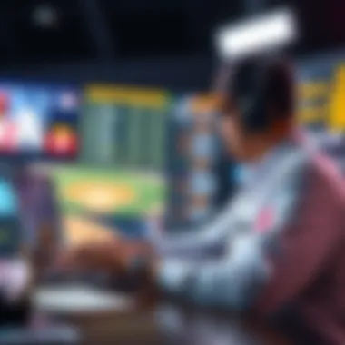 A person reviewing MLB betting odds and statistics on a laptop with baseball graphics in the background