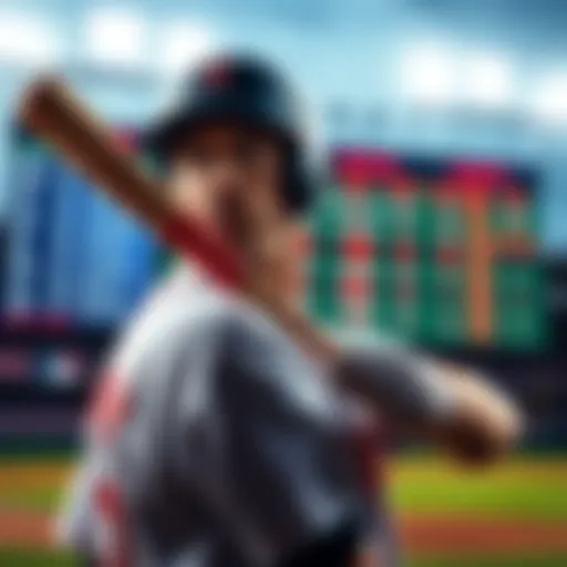 MLB Betting Picks A baseball player holding a bat with game odds on a scoreboard in the background