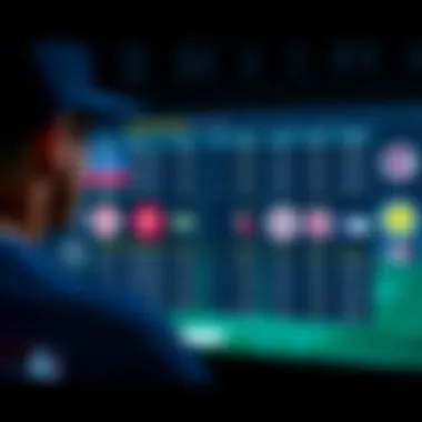 A person looking at a digital screen with MLB betting odds and team logos for analysis before a game.