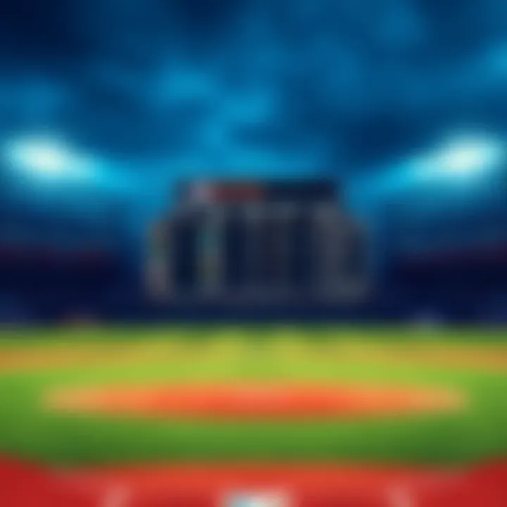 A baseball field with a scoreboard showing game stats and betting odds, showcasing expert insights for MLB picks.