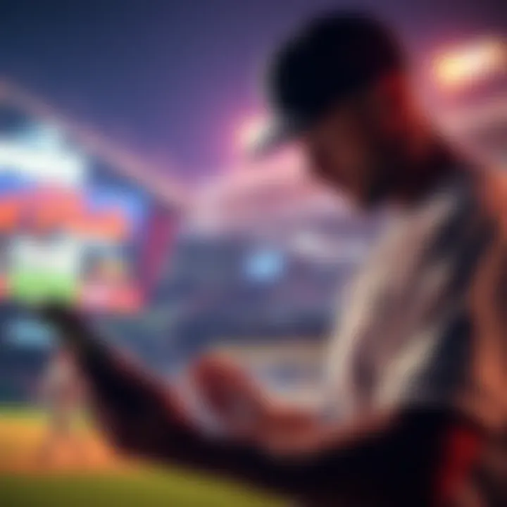 A baseball player reviewing stats on a tablet for betting insights