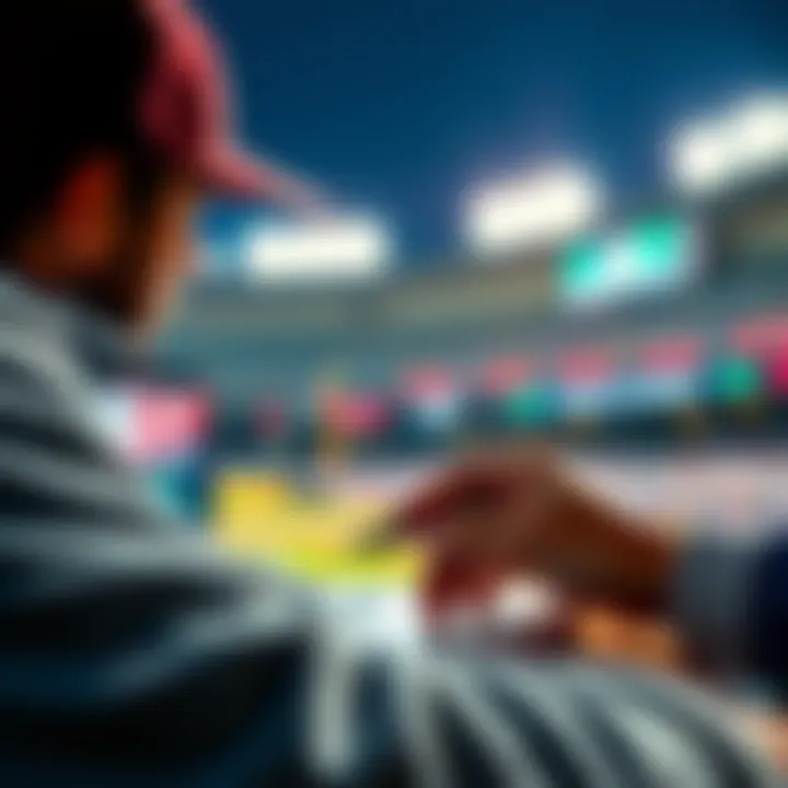 A person reviewing MLB betting odds on a laptop with a baseball cap and pen in hand