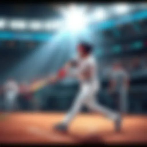 A baseball player hitting a home run during a game, with fans cheering in the background.