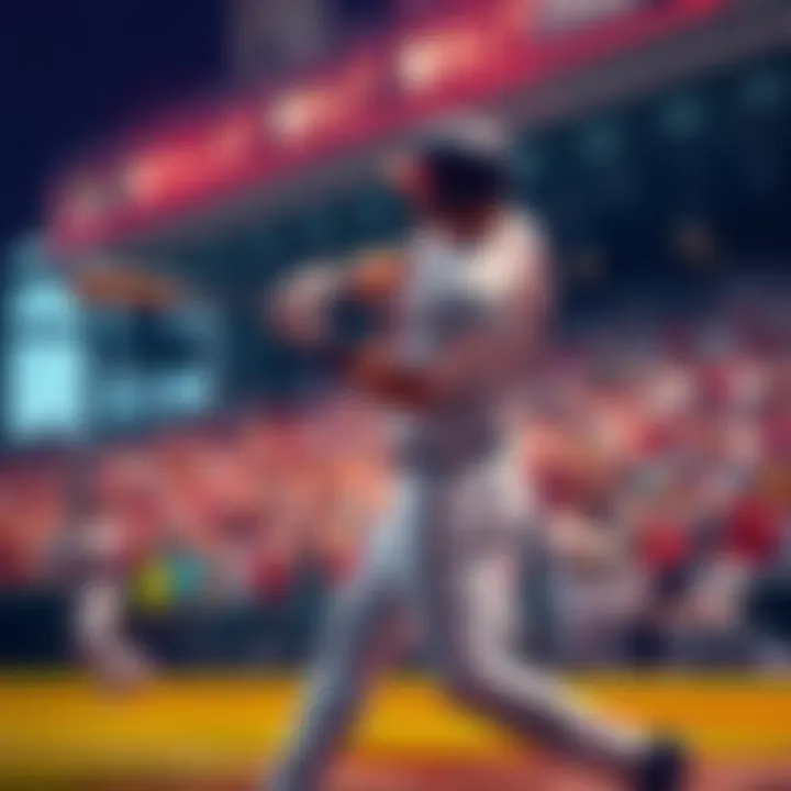 A baseball player hitting a home run during a game, with a crowd cheering in the background.