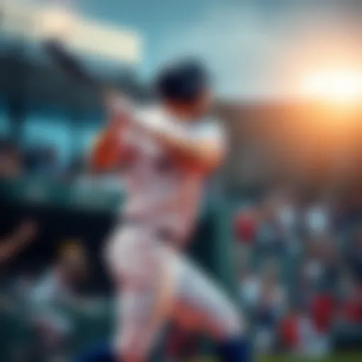 A baseball player hitting a home run with a cheering crowd in the background.