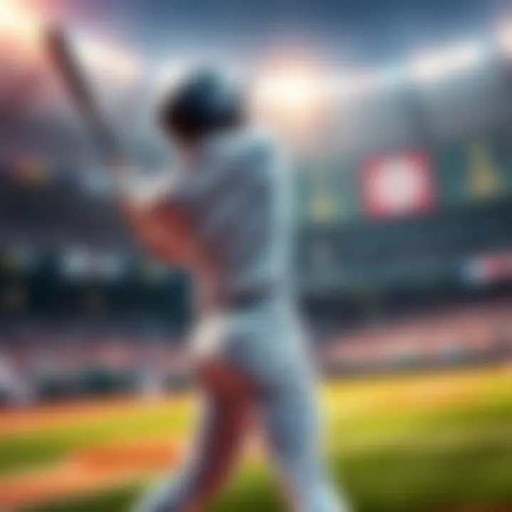 A baseball player swinging a bat in a game, with home run statistics displayed in the background