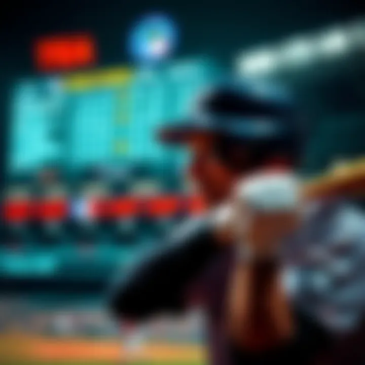 MLB Player Props Betting A baseball player looking focused in the batting stance, with a scoreboard in the background displaying game stats.