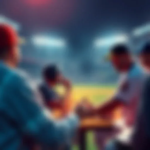 Baseball fans discussing hits and home runs, sharing strategies at a forum