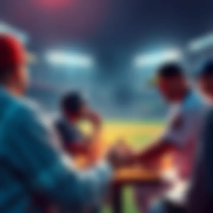 Baseball fans discussing hits and home runs, sharing strategies at a forum