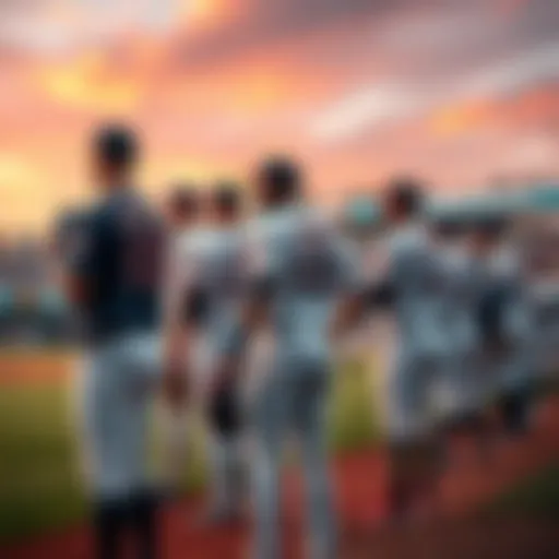 Group of Major League Baseball players warming up on the field before a game