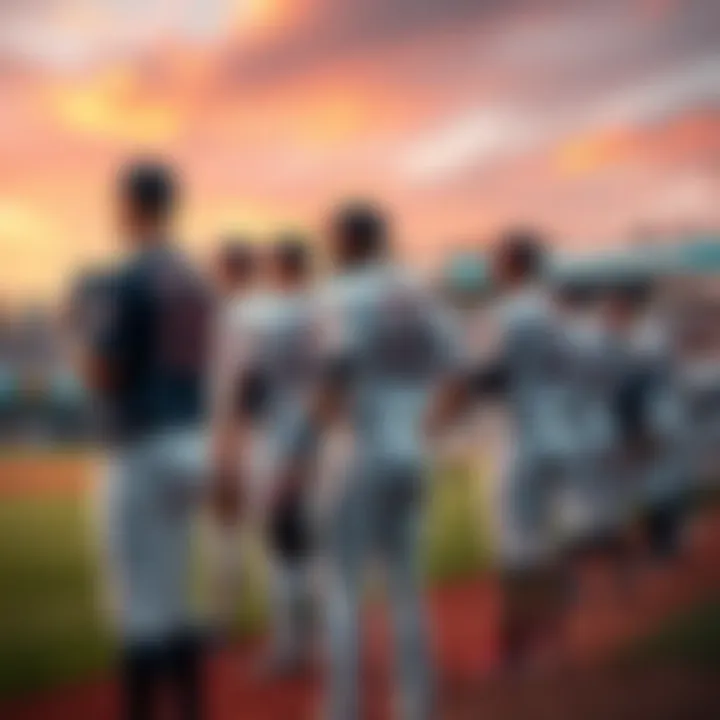 MLB Players Ready for Action Group of Major League Baseball players warming up on the field before a game