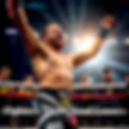An MMA fighter celebrates a surprising win while bettors look disappointed in the background
