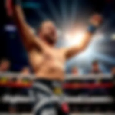 An MMA fighter celebrates a surprising win while bettors look disappointed in the background
