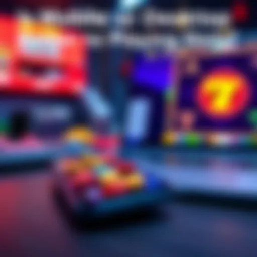 A smartphone and a laptop side by side, showcasing the contrast between mobile and desktop gaming for slots.