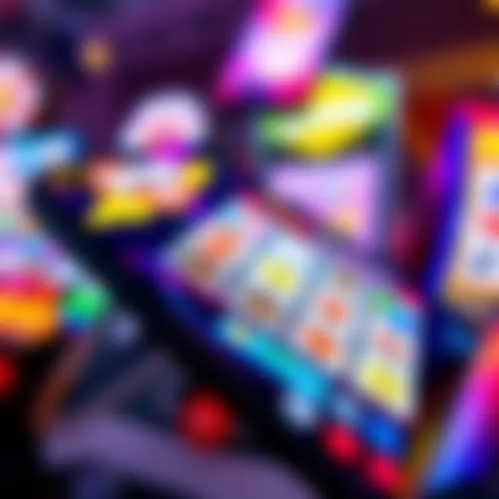 A close-up view of a smartphone displaying an online pokies game, showcasing colorful graphics and icons.