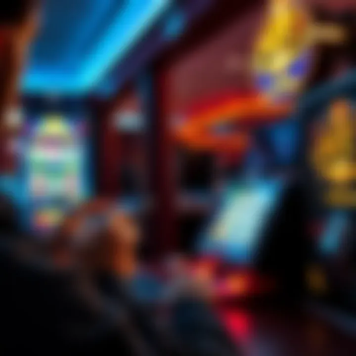 A person playing pokies on a mobile phone while another plays on a desktop computer, highlighting the differences in gaming experience.