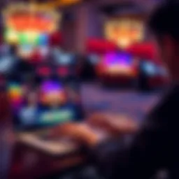 A person enjoying an online mock gambling game on a laptop with colorful graphics and virtual chips