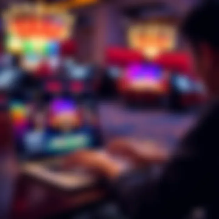 Mock Gambling Sites A person enjoying an online mock gambling game on a laptop with colorful graphics and virtual chips