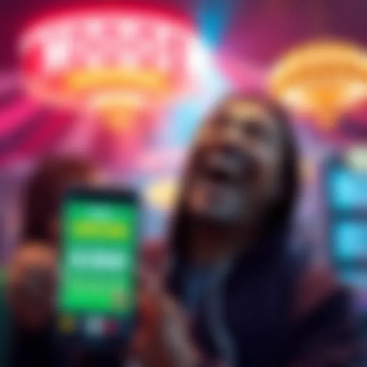 MODO Gambling Experience A person celebrating a $300 win from MODO Gambling, with a phone displaying the winnings and a joyful expression.