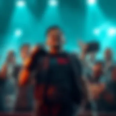 Moicano confidently announcing his upcoming fight, surrounded by excited fans showing support and enthusiasm