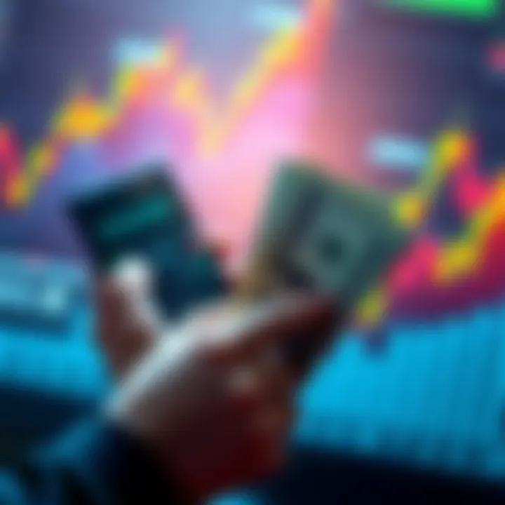 A person holding cash with a calculator and financial charts in the background, symbolizing strategies to increase money quickly.