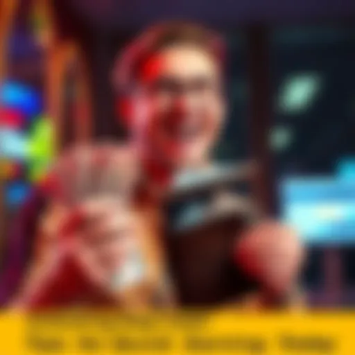 A person holding cash with a wallet open beside them, looking excited about making quick money.