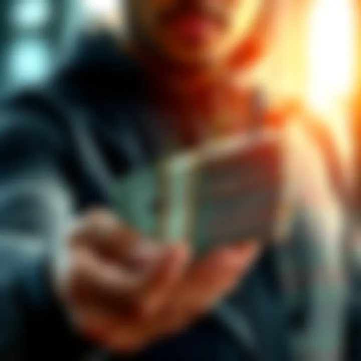 A person holding a growing stack of cash, symbolizing financial success from a small investment.