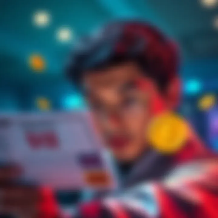 A person looking at a monthly earnings report showing $12, with betting symbols around them.