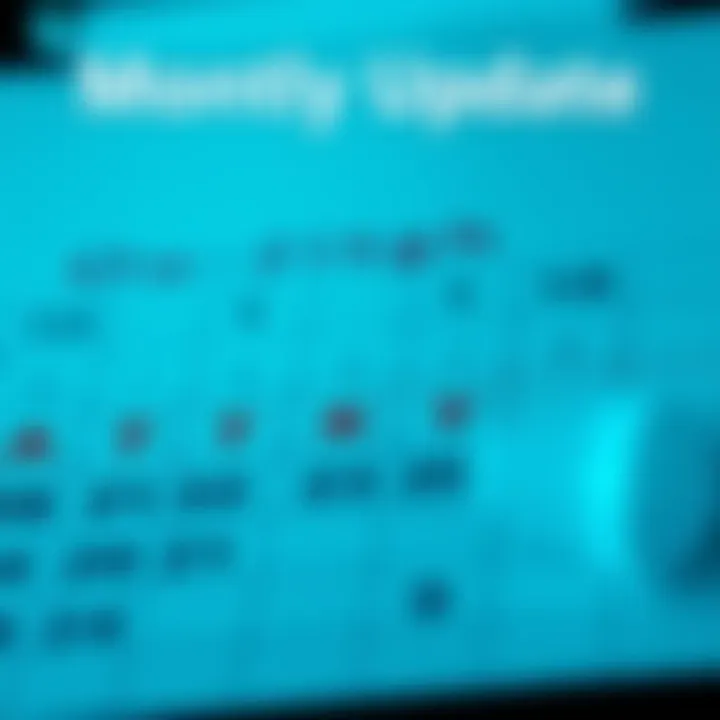 A calendar with marked dates highlighting upcoming monthly updates