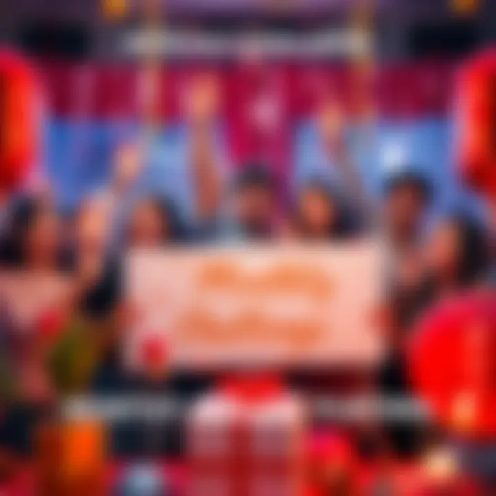 People celebrating after winning a monthly guessing contest with prizes, surrounded by decorations and joyful expressions.