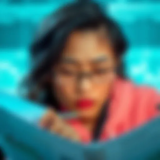 A person looking at a financial report with graphs showing monthly earnings trends, expressing curiosity and thoughtfulness.