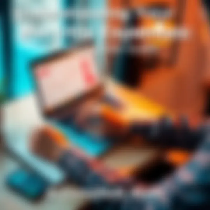 A person reviewing a budget on a laptop with a notebook and calculator nearby