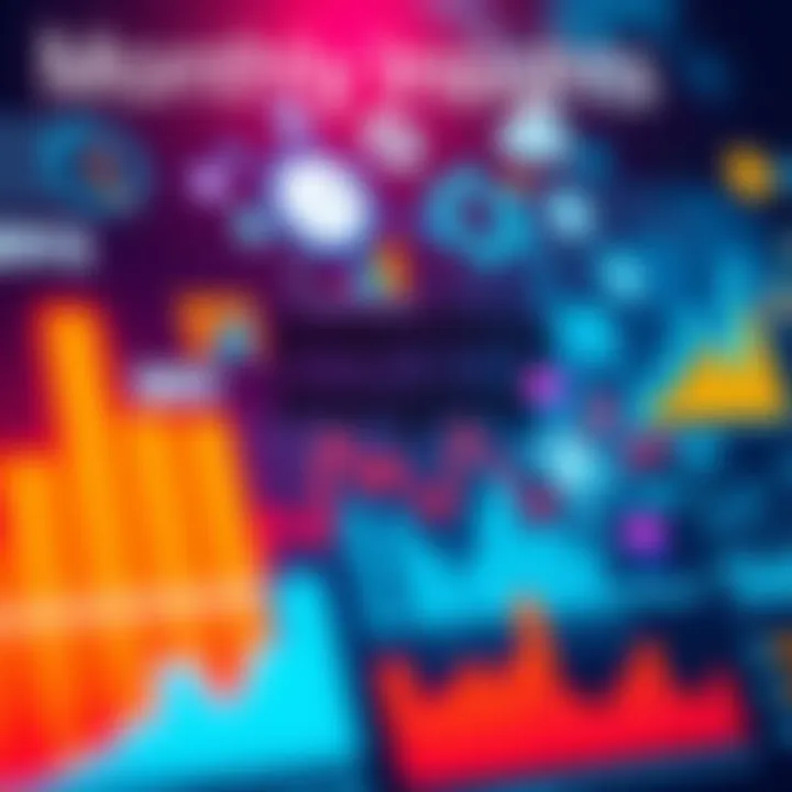 A colorful infographic showing various current events and trends this month, featuring graphs and icons.