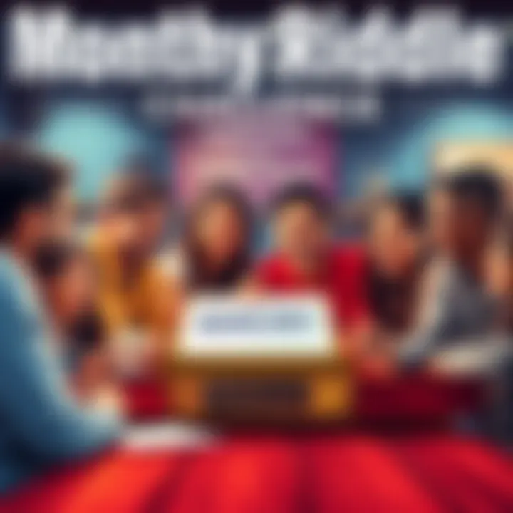 A group of friends excitedly discussing a riddle with a prize of $000,000.1 on a table, highlighting engagement and community spirit.